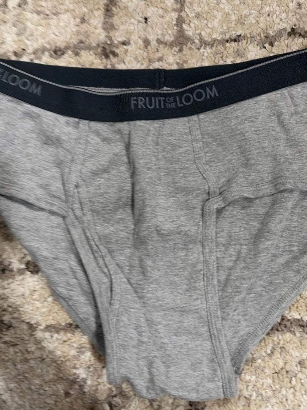 Fruit of the Loom Men's Light Gray Cotton Briefs with Navy Waistband